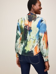 Multicolour Abstract Print Long Sleeve V-Neck Blouse - Image 3 of 6