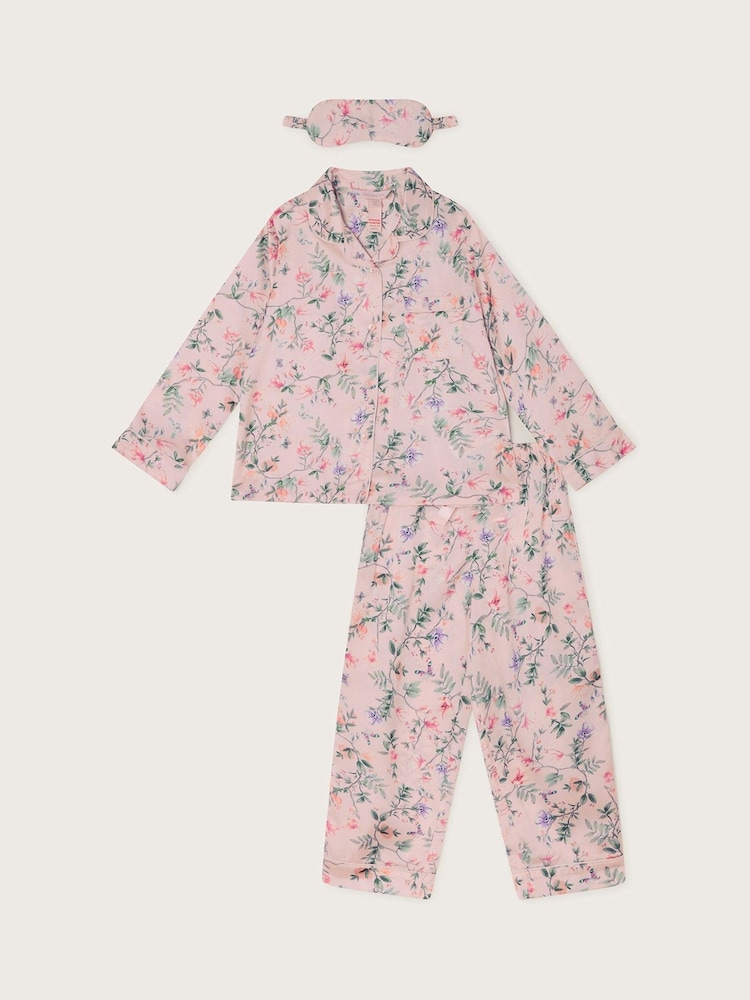 Monsoon Pink Hydrangea Satin Pyjamas Set - Image 1 of 3
