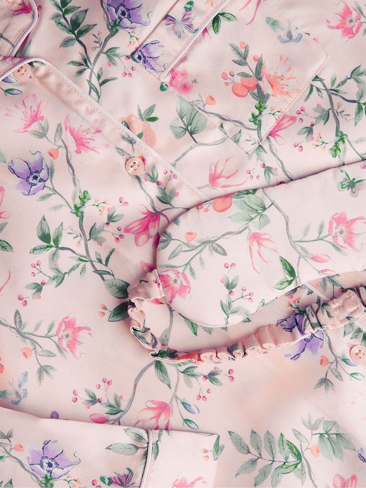 Monsoon Pink Hydrangea Satin Pyjamas Set - Image 3 of 3