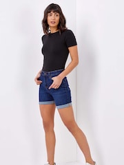 Roman Indigo Stretch Denim Mom Shorts - Image 3 of 4