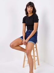 Roman Indigo Stretch Denim Mom Shorts - Image 4 of 4