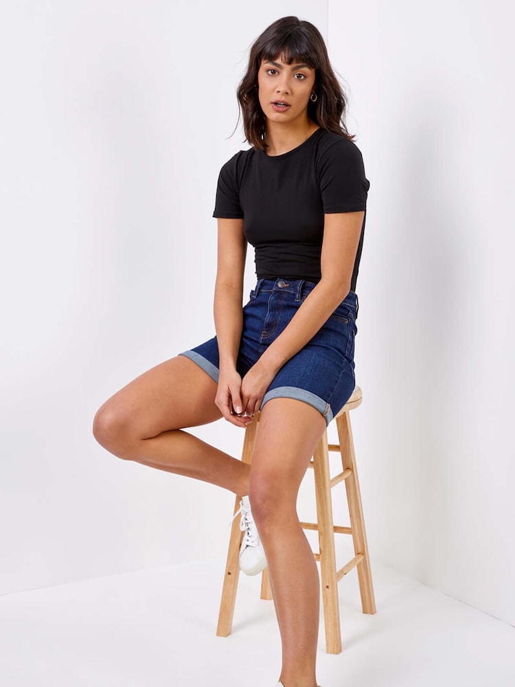 Roman Indigo Stretch Denim Mom Shorts - Image 4 of 4