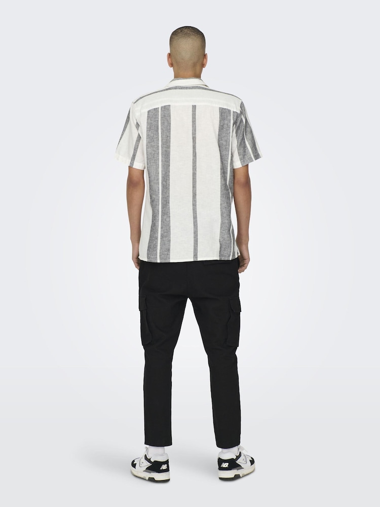 Only & Sons White Linen Printed Stripe Shirt - Image 2 of 6 Only & Sons White Linen Printed Stripe Shirt - Image 2 of 6