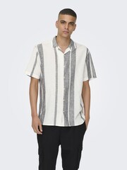 Only & Sons White Linen Printed Stripe Shirt - Image 3 of 6