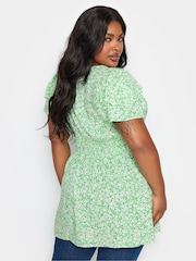 Yours Curve Green Ditsy Print Flutter Sleeve Peplum Top - Image 3 of 5
