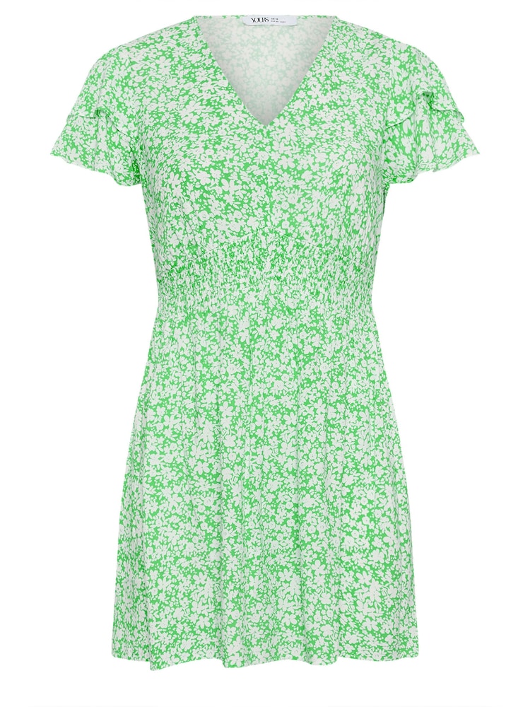 Yours Curve Green Ditsy Print Flutter Sleeve Peplum Top - Image 5 of 5