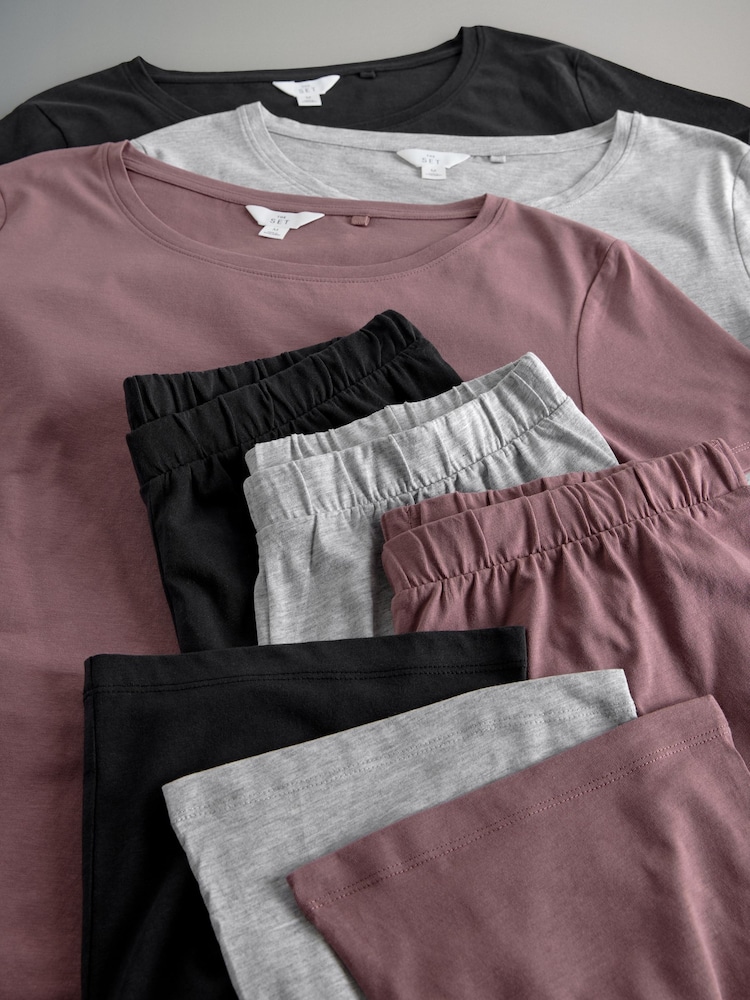 The Set Black/Grey/Pink 3 Pack 100% Cotton Short Sleeve Pyjamas - Image 16 of 16