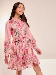 Rosa geblümt - Lipsy Hemdkleid mit Chiffonbesatz (5–16 Jahre) - Bild 1 von 4