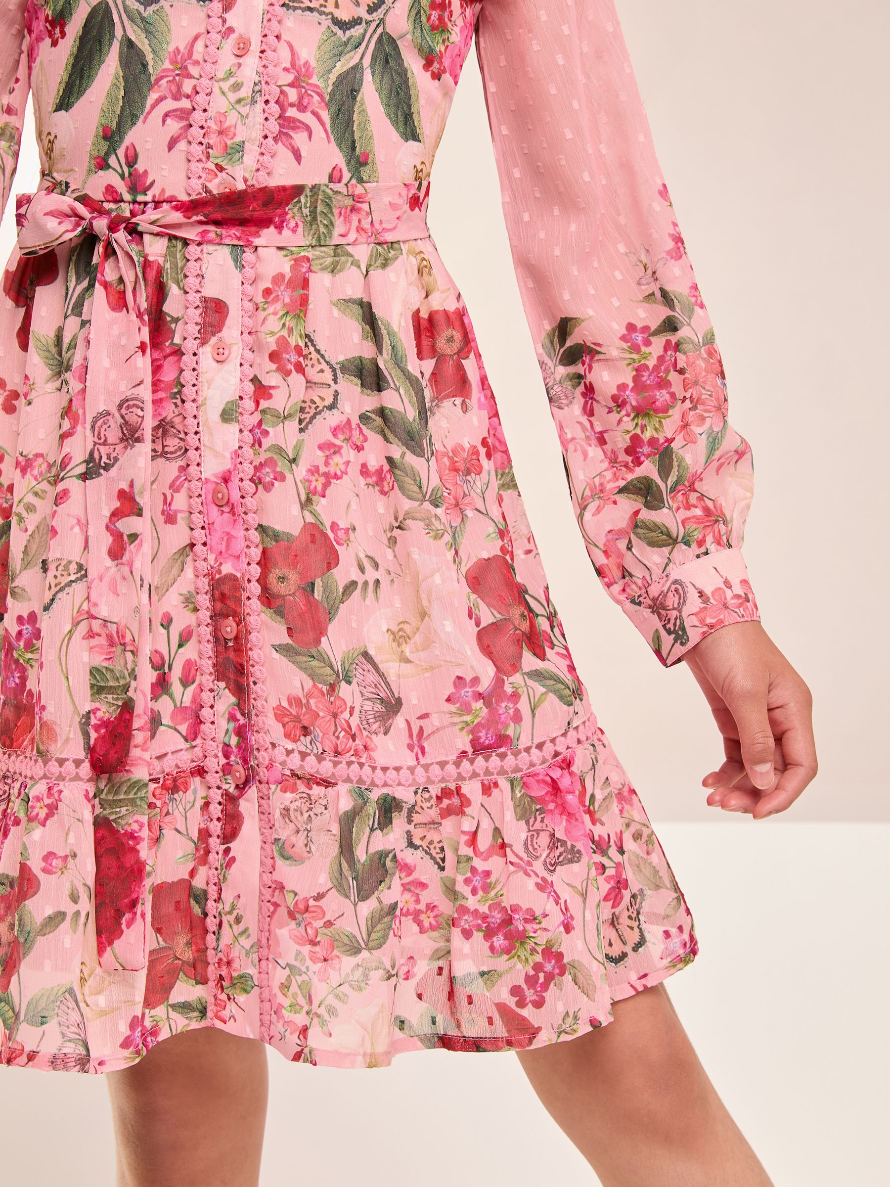 Buy Lipsy Pink Floral Chiffon Trim Shirt Dress (5-16yrs