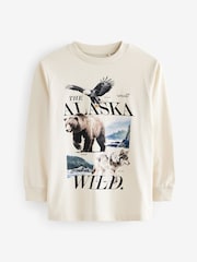 Ecru White Animals Long Sleeve Graphic 100% Cotton T-Shirt (3-16yrs) - Image 1 of 4