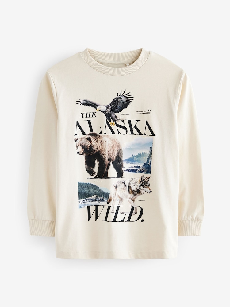Ecru White Animals Long Sleeve Graphic 100% Cotton T-Shirt (3-16yrs) - Image 1 of 4