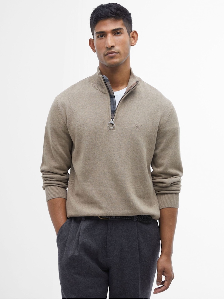 Barbour® Green 100% Cotton Quarter Zip Jumper - Image 1 of 6