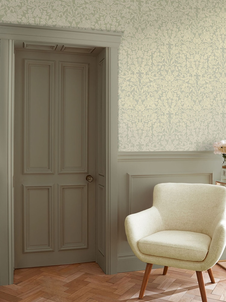 Graham & Brown Green Hartley Damask Wallpaper Sample - Image 1 of 3