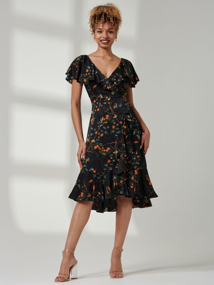 Jolie Moi Black Deep Plunge V-Neck Midi Dress - Image 1 of 6