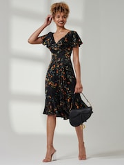 Jolie Moi Black Deep Plunge V-Neck Midi Dress - Image 6 of 6