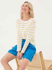 FatFace Kalani Yellow Crochet Stripe Jumper - Image 3 of 5