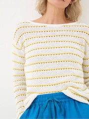 FatFace Kalani Yellow Crochet Stripe Jumper - Image 4 of 5
