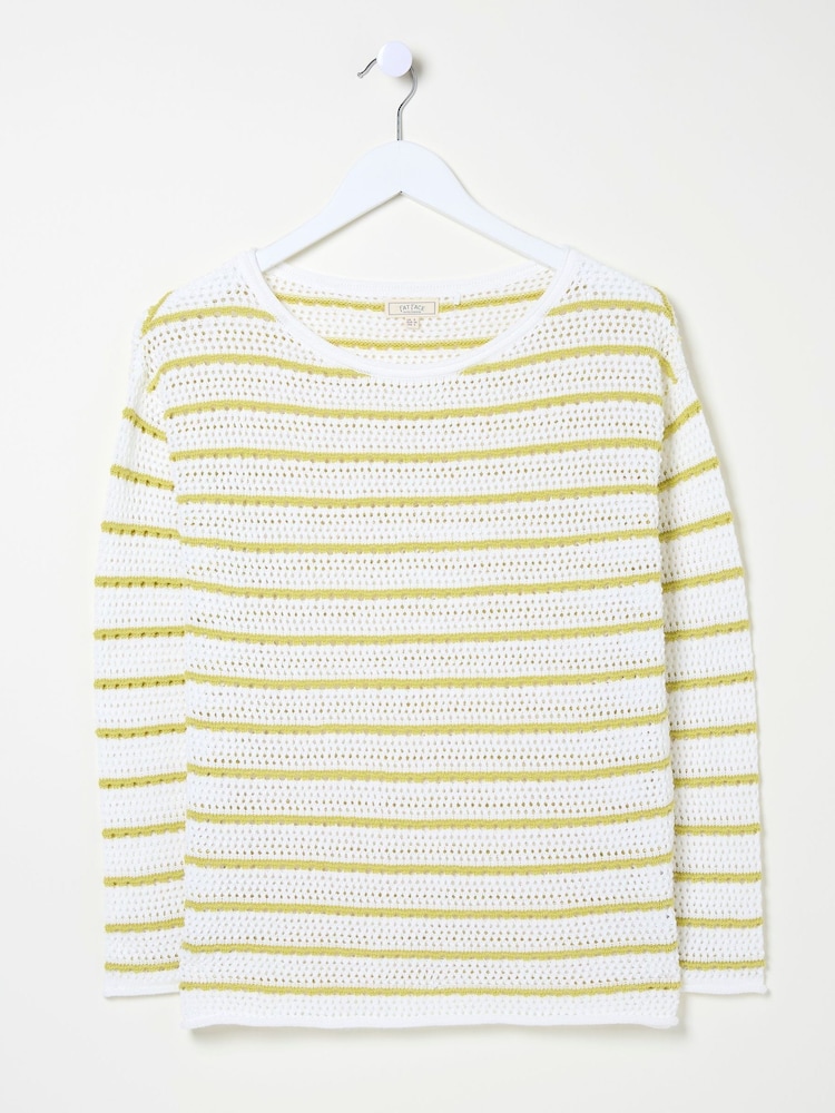 FatFace Kalani Yellow Crochet Stripe Jumper - Image 5 of 5