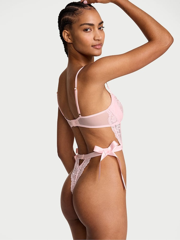 Victoria's Secret Angel Pink Unlined Lace Balcony Bodysuit - Image 2 of 2 Victoria's Secret Angel Pink Unlined Lace Balcony Bodysuit - Image 2 of 2