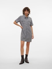 VERO MODA Grey Utility Denim Short Sleeve Shirt Dress - Image 5 of 6