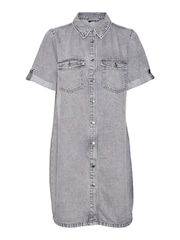 VERO MODA Grey Utility Denim Short Sleeve Shirt Dress - Image 6 of 6
