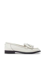 Moda in Pelle White Leather Florana Flat Tassel Loafers - Image 1 of 2