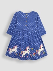 JoJo Maman Bébé Cornflower Unicorn Applique Button Front Dress - Image 1 of 3