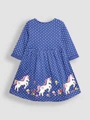 JoJo Maman Bébé Cornflower Unicorn Applique Button Front Dress - Image 2 of 3