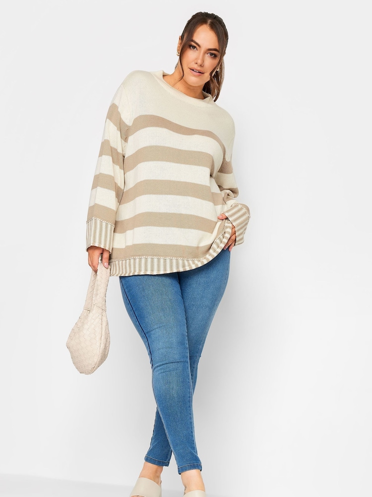 Yours Curve Natural Mixed Stripe Grow On Neck Jumper - Image 2 of 4