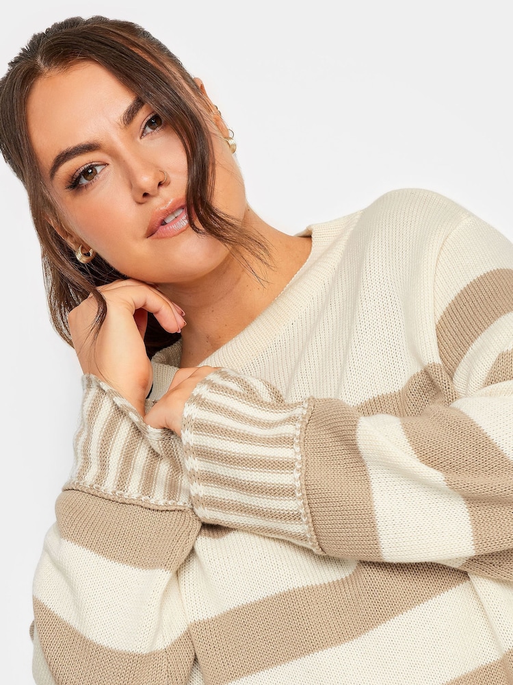Yours Curve Natural Mixed Stripe Grow On Neck Jumper - Image 4 of 4