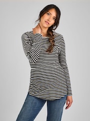 JoJo Maman Bébé Black & White Stripe Ribbed Jersey Maternity & Nursing Top - Image 1 of 4