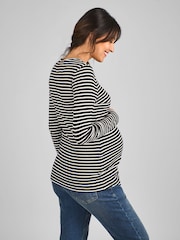 JoJo Maman Bébé Black & White Stripe Ribbed Jersey Maternity & Nursing Top - Image 2 of 4
