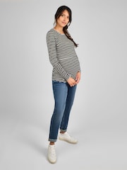 JoJo Maman Bébé Black & White Stripe Ribbed Jersey Maternity & Nursing Top - Image 3 of 4