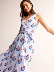 Boden Blue Linen Wrap Midi Dress - Image 1 of 4