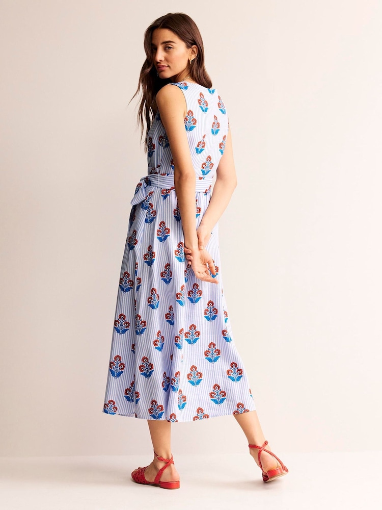 Boden Blue Linen Wrap Midi Dress - Image 2 of 4 Boden Blue Linen Wrap Midi Dress - Image 2 of 4