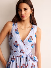 Boden Blue Linen Wrap Midi Dress - Image 3 of 4