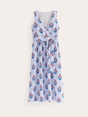 Boden Blue Linen Wrap Midi Dress - Image 4 of 4