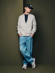 Grey Regular Fit 100% Italian Merino Signature Zip Through Jumper - Image 1 of 10