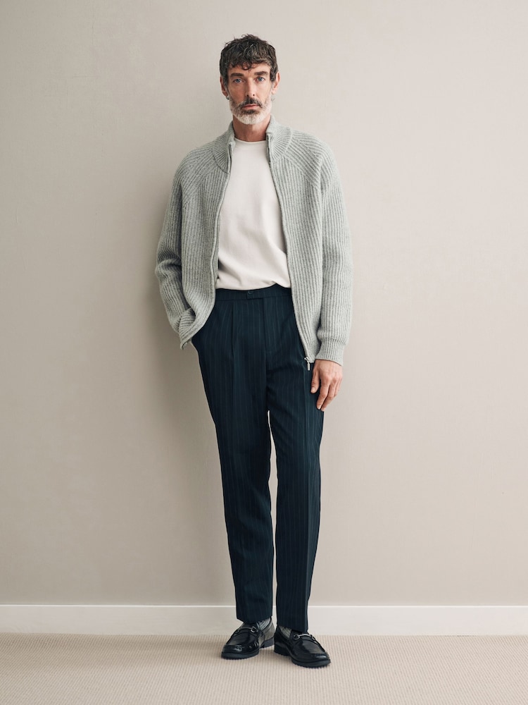 Grey Regular Fit 100% Italian Merino Signature Zip Through Jumper - Image 2 of 10