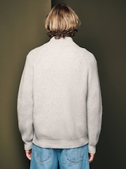 Grey Regular Fit 100% Italian Merino Signature Zip Through Jumper - Image 3 of 10