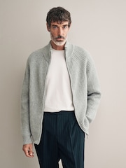 Grey Regular Fit 100% Italian Merino Signature Zip Through Jumper - Image 5 of 10