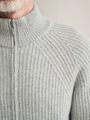 Grey Regular Fit 100% Italian Merino Signature Zip Through Jumper - Image 7 of 10