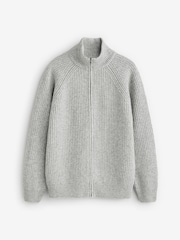 Grey Regular Fit 100% Italian Merino Signature Zip Through Jumper - Image 8 of 10