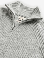 Grey Regular Fit 100% Italian Merino Signature Zip Through Jumper - Image 9 of 10