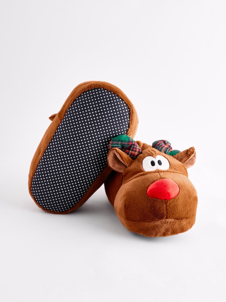 Brown Reindeer Christmas Slippers - Image 3 of 5