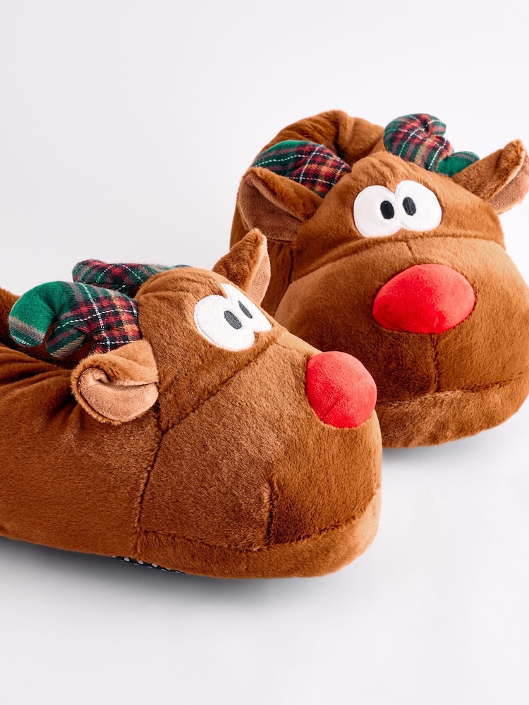 Brown Reindeer Christmas Slippers - Image 4 of 5