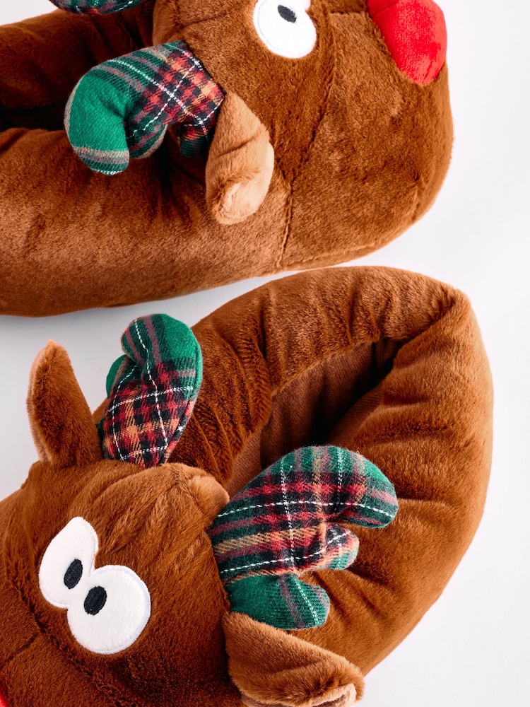 Brown Reindeer Christmas Slippers - Image 5 of 5