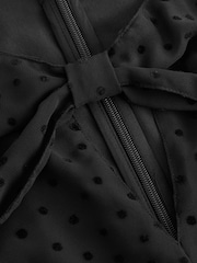 Black On Black Polka Dot Spot Bow Neck Detail Long Sleeve Mini Dress - Image 6 of 7