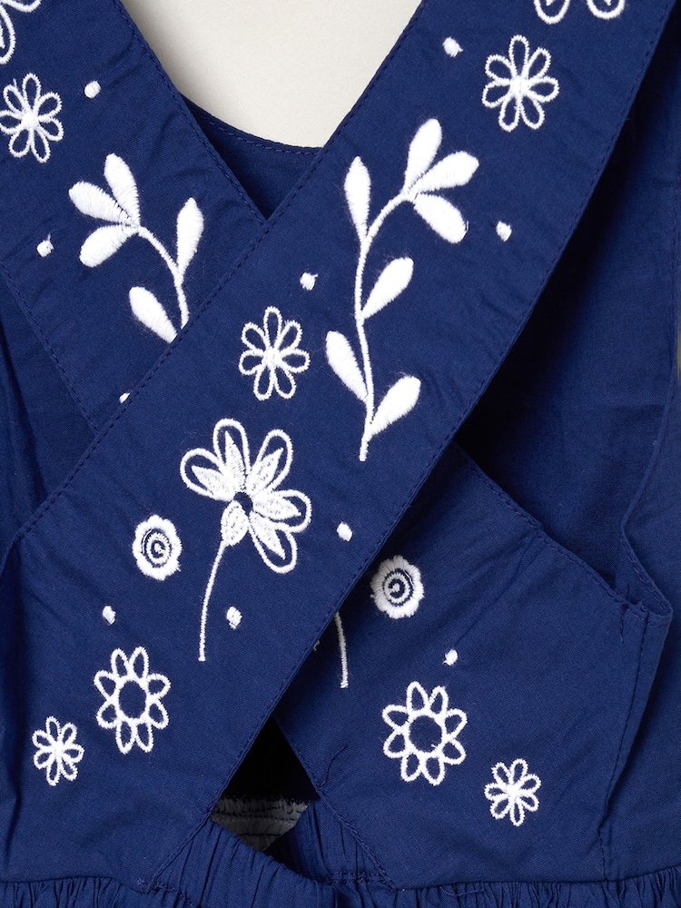 Miss Blue 100% Cotton Floral Skater Dress With Cross-Over Straps - Image 3 of 3 Miss Blue 100% Cotton Floral Skater Dress With Cross-Over Straps - Image 3 of 3