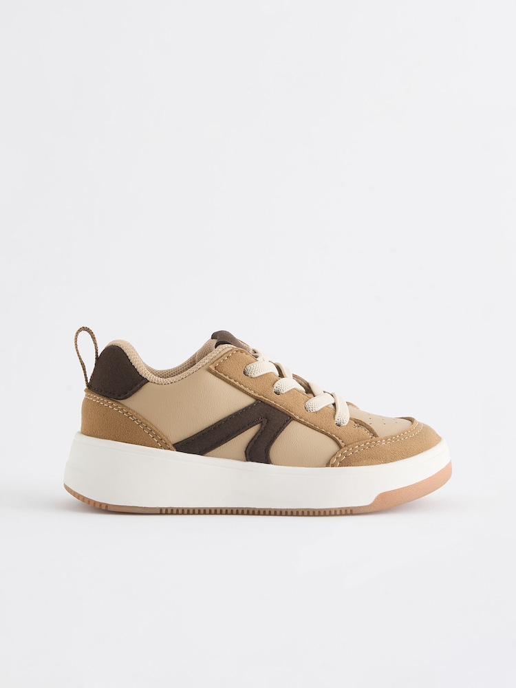 Tan Brown Wide Fit (G) Elastic Lace Trainers - Image 1 of 5 Tan Brown Wide Fit (G) Elastic Lace Trainers - Image 1 of 5